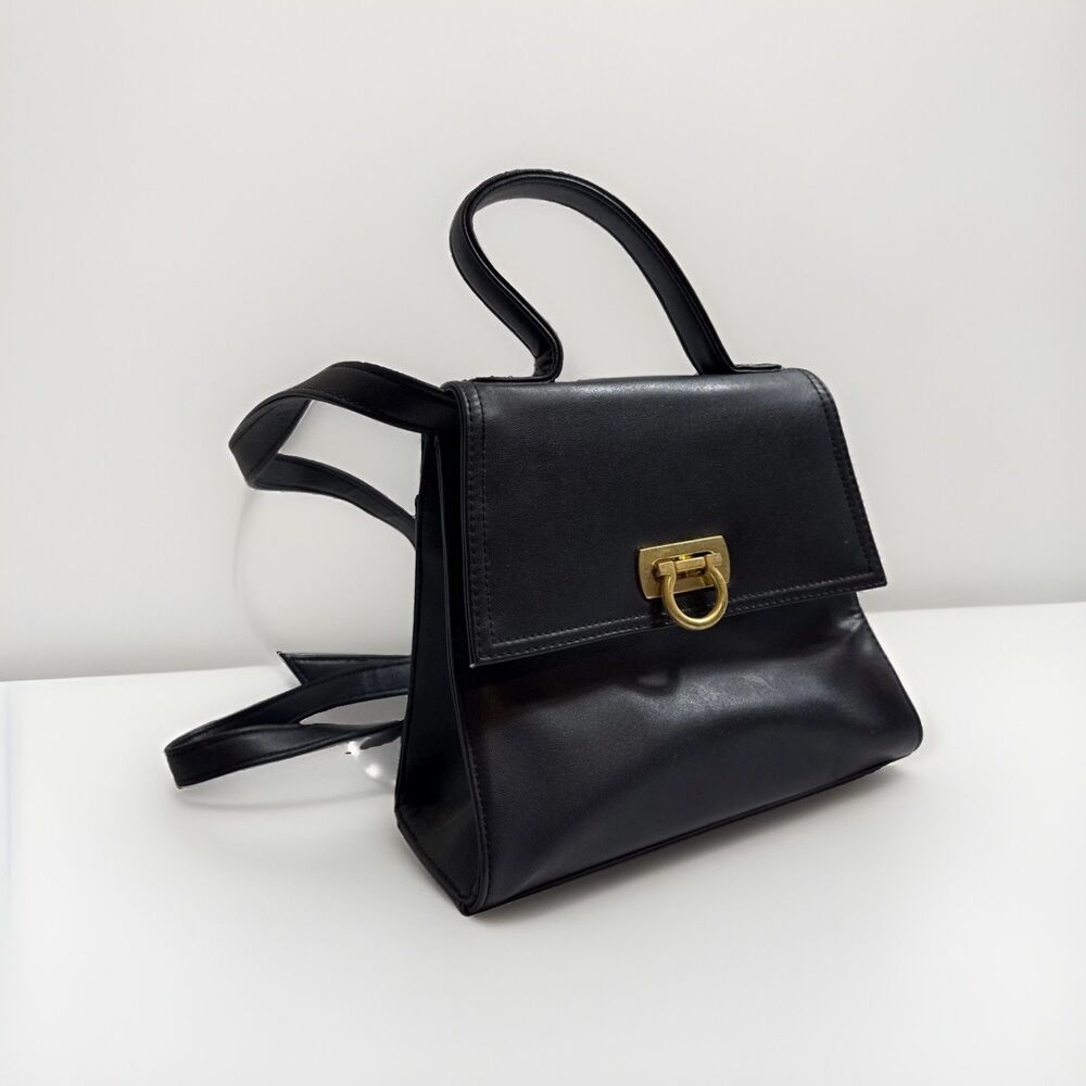 Bechamel Little Black Square Purse Shoulder Strap Crossbody Faux Leather